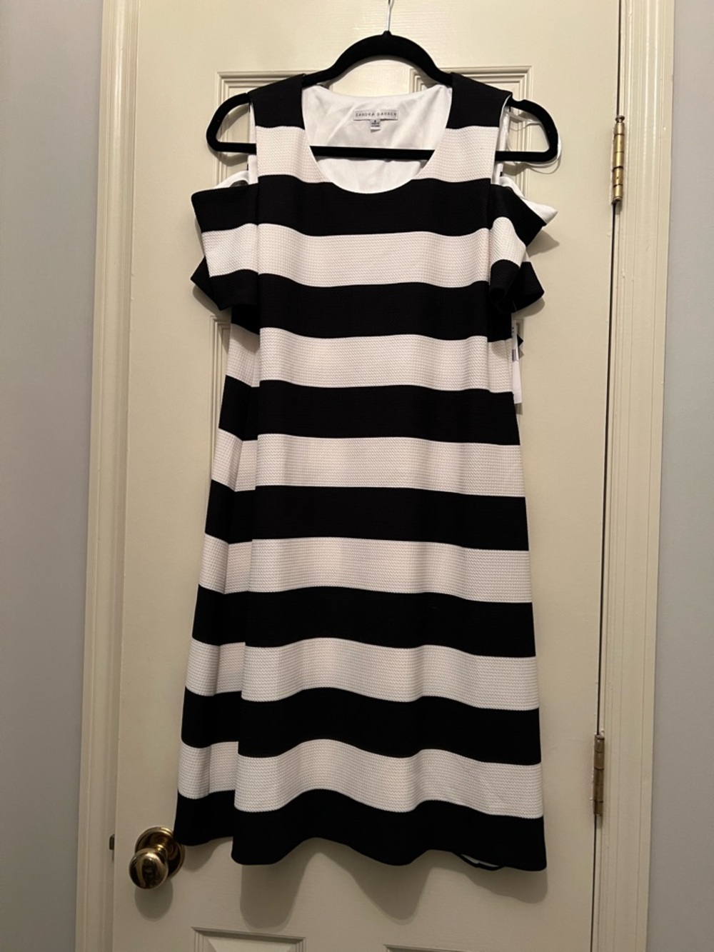 Sandra Darren Black and White Striped Cold-Shoulder Mini Dress Size 8